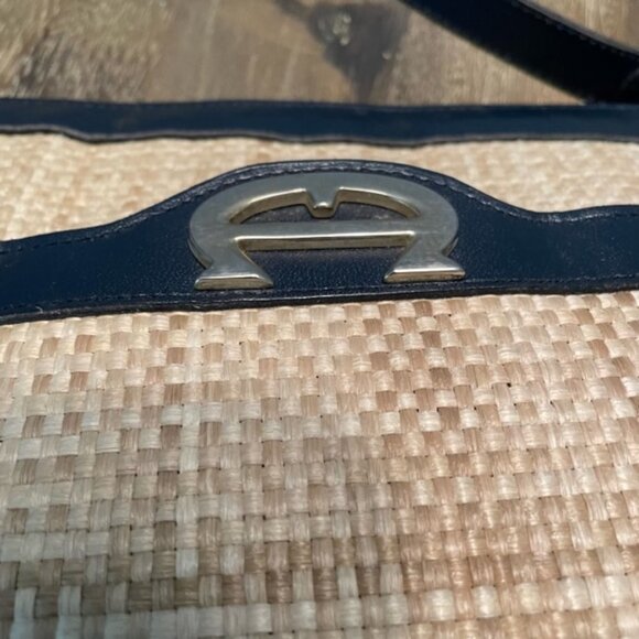 Eitenne Aigner Blue Leather and Woven Straw Purse - Picture 11 of 15